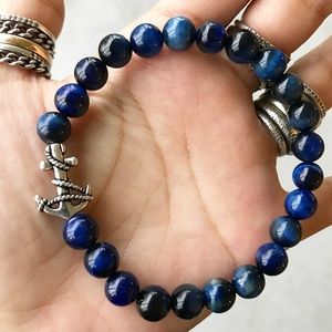 Men or women dark blue tiger eye anchor bracelet